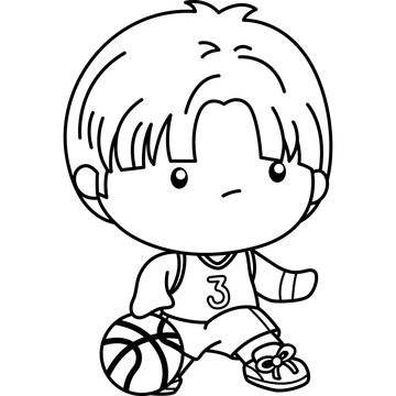 a vector of basketball theme kids in black and white coloring
