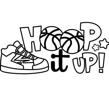 a vector of basketball theme kids in black and white coloring