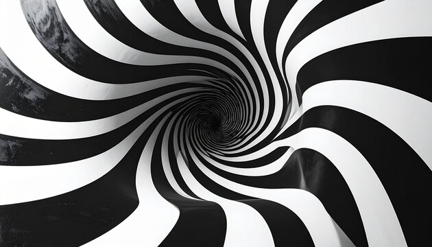 Black and white abstract spiral tunnel background.