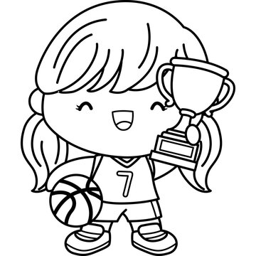 a vector of basketball theme kids in black and white coloring