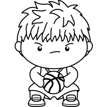 a vector of basketball theme kids in black and white coloring