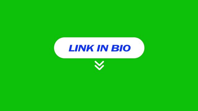 Animated text link in bio, with down arrow, green background, 4k video