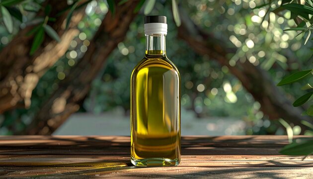 Artisan olive oil bottle in an olive grove a taste of mediterranean sunshine