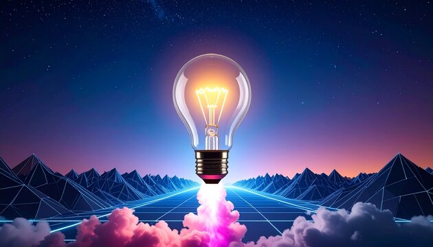 Igniting innovation a lightbulb rocket launching towards a bright future