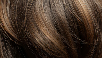 Fototapeta premium Soft brown hair strands with natural highlights and fine texture, closeup showing micro details