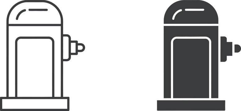 Two fire hydrant icons representing emergency safety equipment for urban street fire protection and municipal water systems