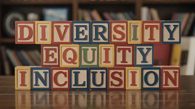 Colorful blocks spelling diversity equity inclusion perfect for social media campaigns and vlogs