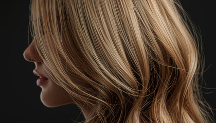 Fototapeta premium Blonde hair profile portrait with soft waves and natural texture, subtle mood