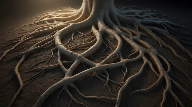 Tree roots exposed on ground emphasizing advanced technology and cyber security