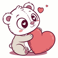 Cute teddy bear holding big red heart with love. © Min