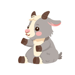 Naklejka premium goat cartoon cute baby animal illustration sitting farm character kawaii style for children design