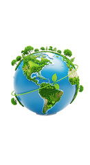 Obraz premium Globe with green leaves and connections.