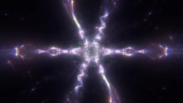 Mysterious swirling energy vortex, pulsating cosmic particle formation, abstract digital glow, deep space background, symbolizing quantum physics