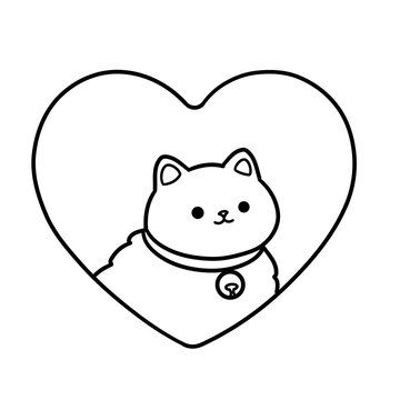 Adorable cat line art simple black stroke illustration