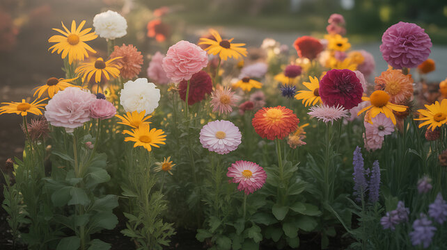 Colorful garden flowers in bloom emphasizing precision, focus, and dedication