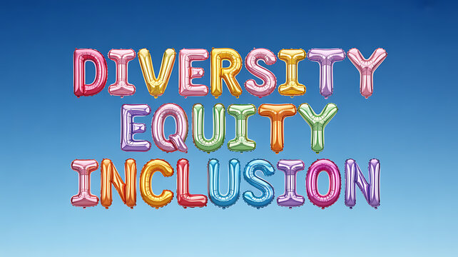 Colorful balloons spelling diversity equity inclusion for educational projects and academic promotions