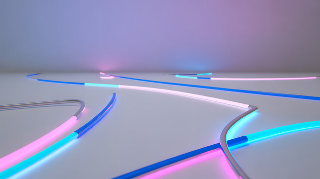 Colorful neon light lines on white surface symbolizing luxury, elegance, and premium quality
