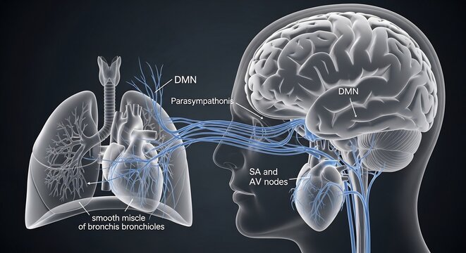 Illustration of the Brain and Lungs Connection in Human Body.