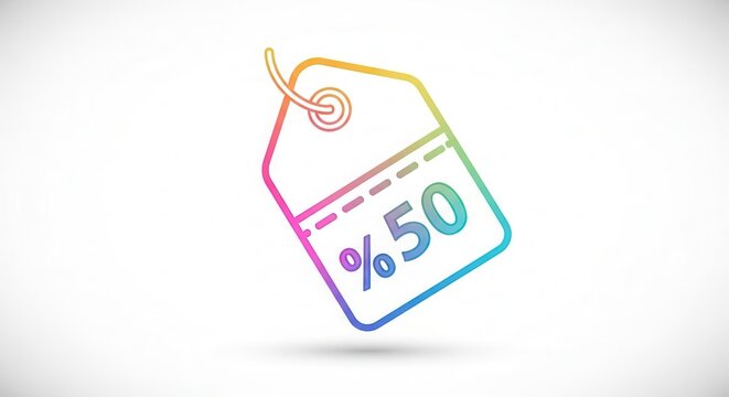 Colorful 50% Discount Tag Icon - Sale Offer, Price Reduction, Special Promotion