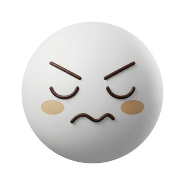 3D Angry Face Emoji Icon, Frustrated Expression, White Sphere Character