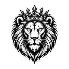 Obraz premium Premium crowned lion logo, black and white vector, front-facing and symmetrical. High-detail linework, bold contrast, luxury aesthetic for global branding and iconic brand identity.