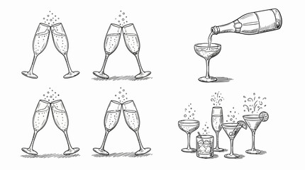 Elegant champagne glasses celebrating a toast in a hand drawn sketch illustration © Hadi