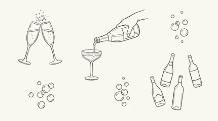 Elegant champagne celebration vector illustration of toasting pouring and bubbles © Hadi
