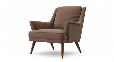 Obraz premium Contemporary brown fabric armchair with clean lines and sturdy wooden legs, providing comfortable and stylish seating for modern living rooms and elegant home decor