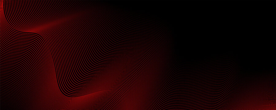 Elegant wavy red line pattern with depth and motion on black, ideal for digital and modern visuals. vector illustration