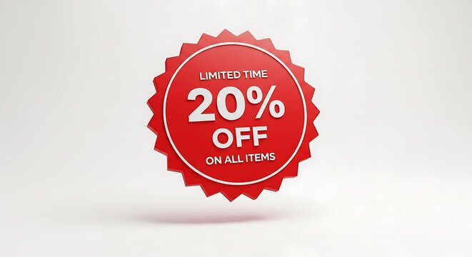 Red 20% Off Sale Sticker - Limited Time Offer on All Items