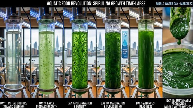 Spirulina Growth Time-Lapse - Aquatic Food Revolution for World Water Day.