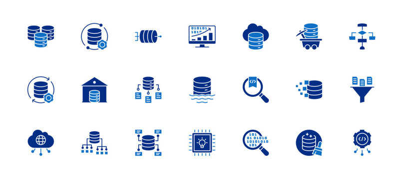 Data Icon Set containing data engineering, pipeline, science, big data, data mining, algorithm, management, analysis, metadata and API vector icons