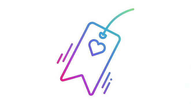 Heart Tag Icon with Gradient Colors, Love Symbol, Bookmark, Favorite, Like, Romantic Concept