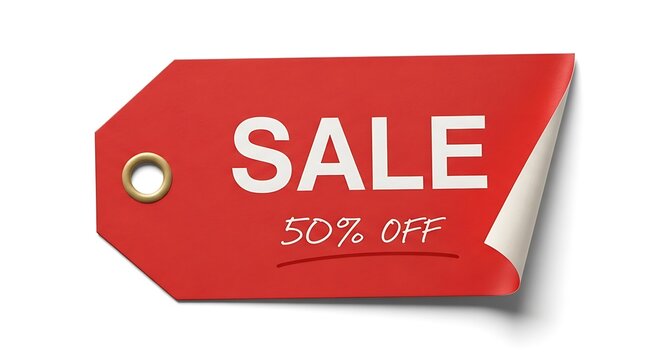 Red Sale Tag 50% Off Discount Price Label Promotion