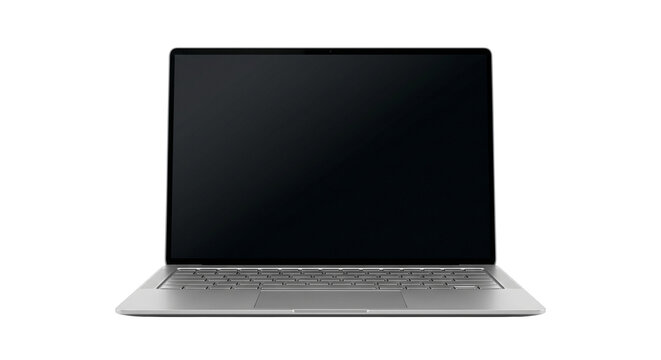Modern silver laptop computer with blank black screen