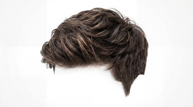 Dark Brown Wavy Hair Wig or Toupee Isolated on White Background.