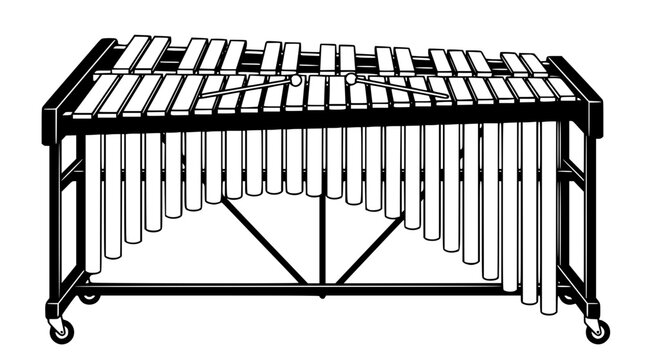 Black and white vector illustration of a musical vibraphone instrument
