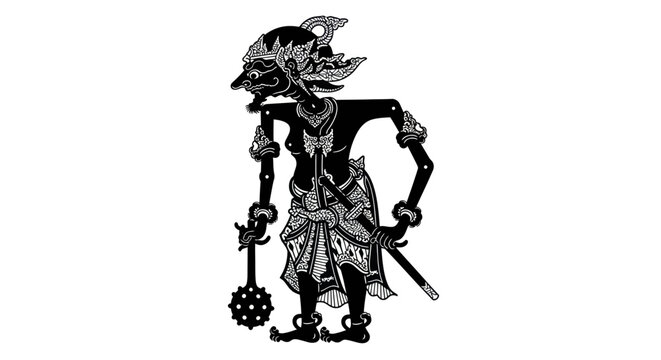 Traditional Indonesian Wayang Kulit Shadow Puppet Character Illustration
