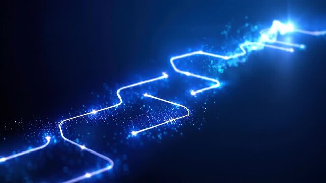 Seamless loop adaptive AI pathway animation, glowing decision route, enterprise optimization concept.