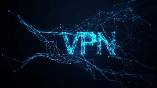 An eye-catching digital illustration features the word VPN at the core of a web of interconnected lines. ..Created with Generative AI, not depicting real subjects.