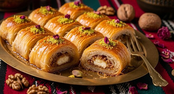 Bulgarian kadaif with golden shredded phyllo