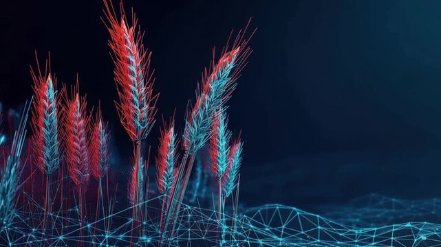 Abstract illustration of stylized wheat stalks, combining elements of technology and nature. ..Created with Generative AI, not depicting real subjects.