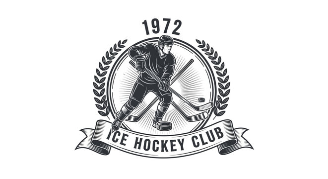 Vintage Ice Hockey Club Logo Design.