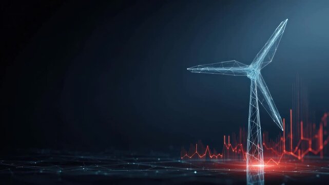 An artistic, neon-like windmill stands tall, a symbol of sustainable power and forward-thinking progress, set against a dark. ..Created with Generative AI, not depicting real subjects.