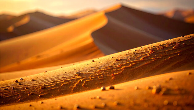 Golden sand dunes under sunlight desert landscape background