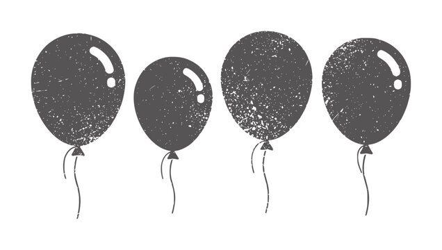 Four dark grey textured balloons with strings white party celebration