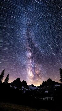 Stunning Milky Way Galaxy Over Mountain Silhouette.