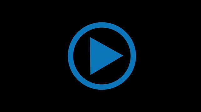 Play button circle icon animation with triangle video player symbol on black background 4k animation.