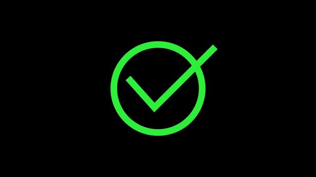 Check mark animated icon on black background, clean approval tick symbol motion design ideal for confirmation.