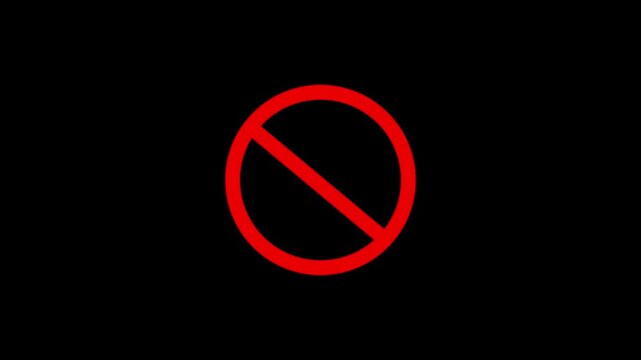 Red stop cross X prohibited cancel icon animation on black background, clean warning symbol motion design.
